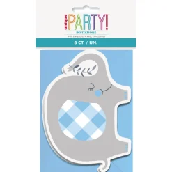 Baby Olifant Uitnodigingen Blauw 8st