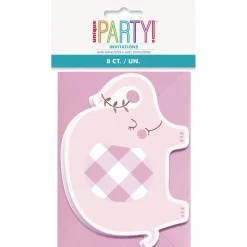 Baby Olifant Uitnodigingen Roze 8st