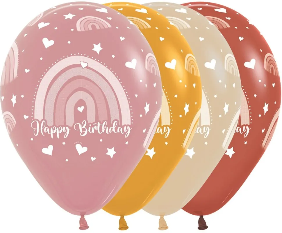 Ballonnen Happy Birthday Boho Rainbow Mix 30cm 25st