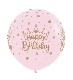 Ballonnen Happy Birthday Crowns Pastel Matte Pink 61cm 3st
