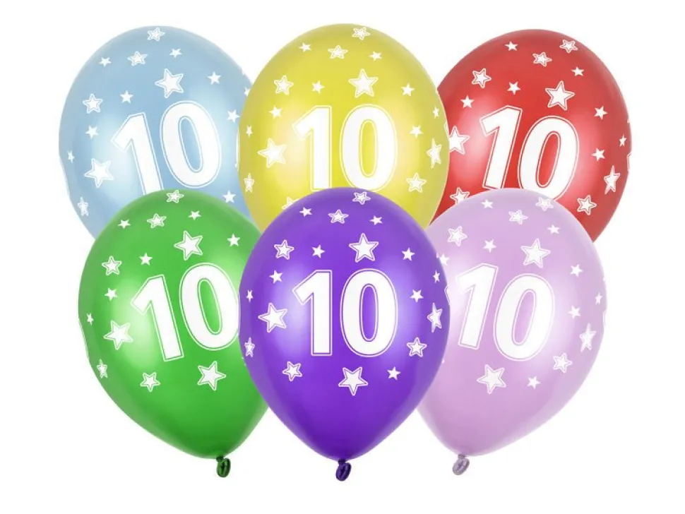 Ballonnen 10 Jaar Gekleurd Metallic 30cm 6st
