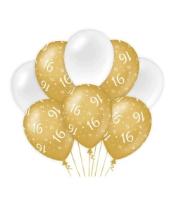 Ballonnen 16 Jaar Goud Wit 30cm 8st