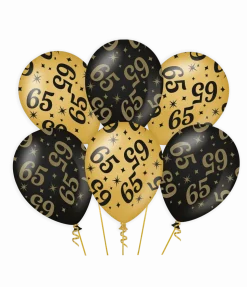 Ballonnen 65 Jaar Goud Zwart 30cm 6st