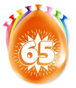 Ballonnen 65 Jaar Hoera 30cm 8st