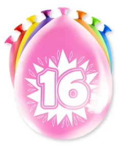 Ballonnen 16 Jaar Hoera 30cm 8st