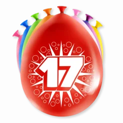 Ballonnen 17 Jaar Meerkleurig 30cm 8st