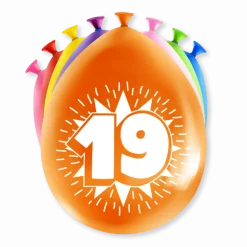 Ballonnen 19 Jaar Meerkleurig 30cm 8st