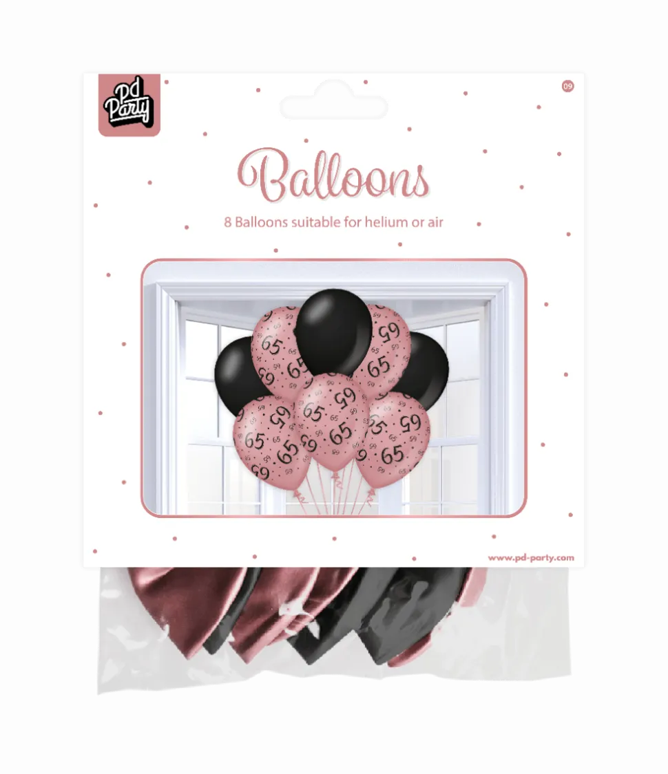 Ballonnen 65 Jaar Rose Zwart 30cm 8st