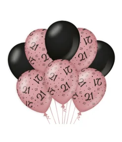 Ballonnen 21 Jaar Rose Zwart 30cm 8st