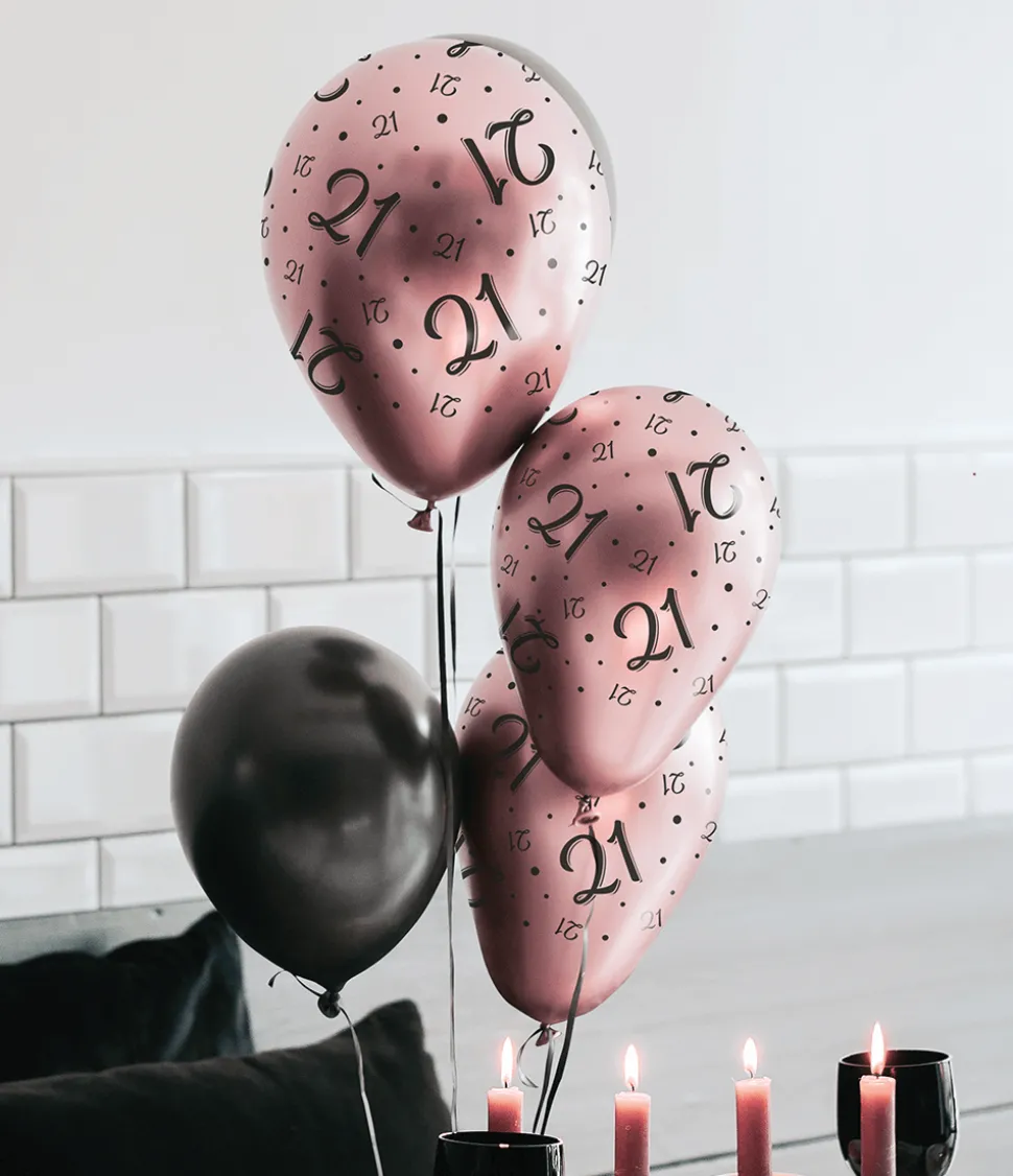 Ballonnen 21 Jaar Rose Zwart 30cm 8st
