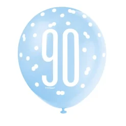 Ballonnen 90 Jaar Stippen Blauw 30cm 6st