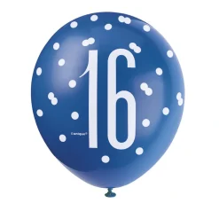 Ballonnen 16 Jaar Stippen Blauw 30cm 6st