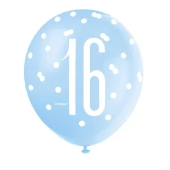 Ballonnen 16 Jaar Stippen Blauw 30cm 6st