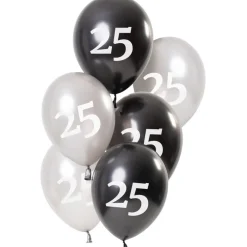 Ballonnen 25 Jaar Zwart 23cm 6st
