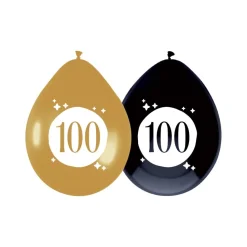 Ballonnen 100 Jaar Zwart Goud 30cm 6st