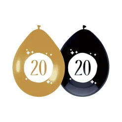 Ballonnen 20 Jaar Zwart Goud 30cm 6st