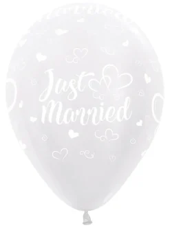 Ballonnen Just Married Hearts Pearl White 30cm 25st