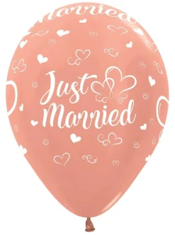 Ballonnen Just Married Hearts Metallic Rose Gold 30cm 25st