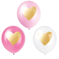 Ballonnen Roze Met Gouden Hart 30cm 6st