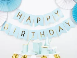 Banner Happy Birthday Lichtblauw 1,75m