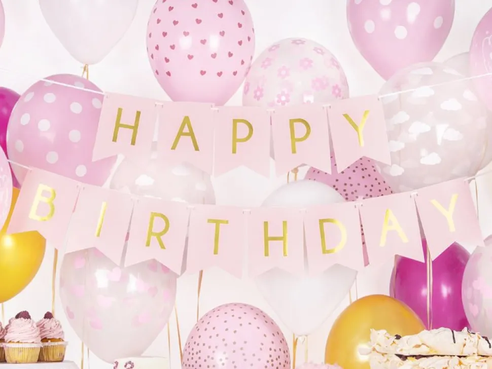 Banner Happy Birthday Lichtroze 1,75m