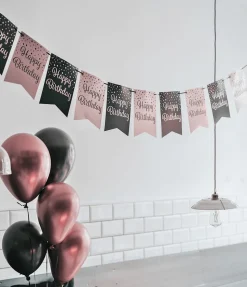 Banner Happy Birthday Roze Zwart 6m