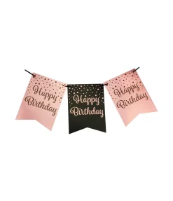 Banner Happy Birthday Roze Zwart 6m