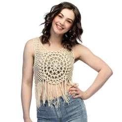 Beige Top Dames Gehaakt