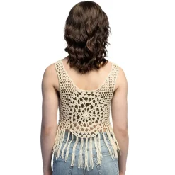 Beige Top Dames Gehaakt