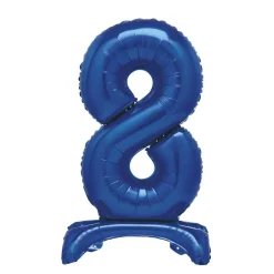 Blauwe Cijfer Ballon 8 Jaar Met Standaard 76cm