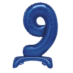 Blauwe Cijfer Ballon 9 Jaar Met Standaard 76cm