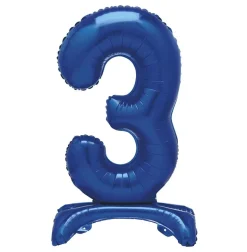 Blauwe Cijfer Ballon 3 Jaar Met Standaard 76cm