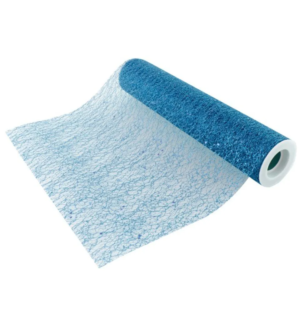 Blauwe Tafelloper Glitter 5m