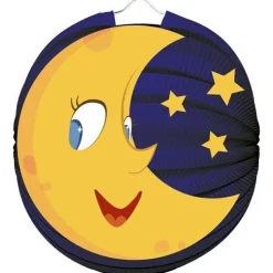 Blauw Gele Lampion Maan En Sterren 23cm