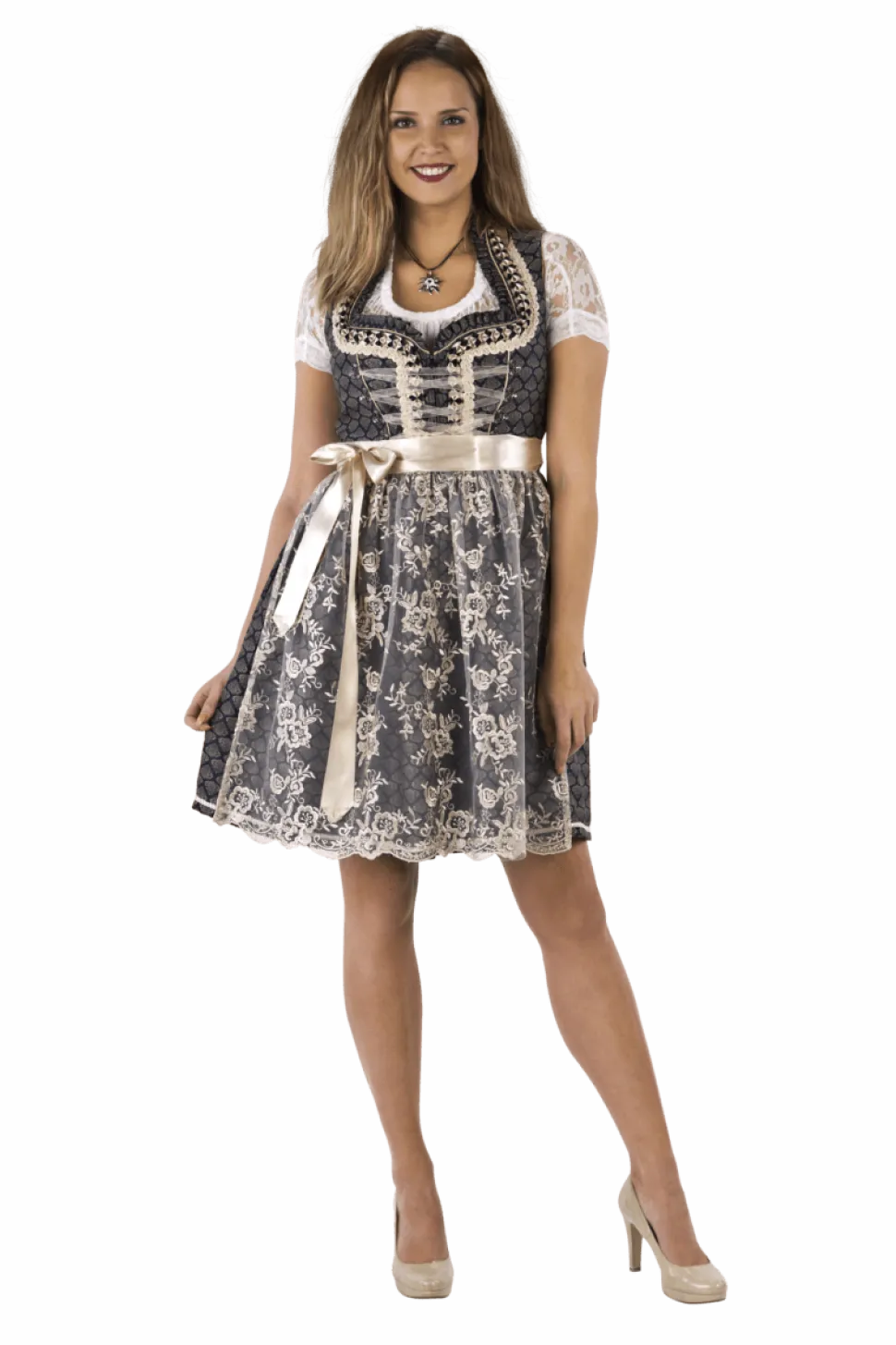 Blauw Wit Creme Dirndl Jurk Oktoberfest Dames 2 Delig