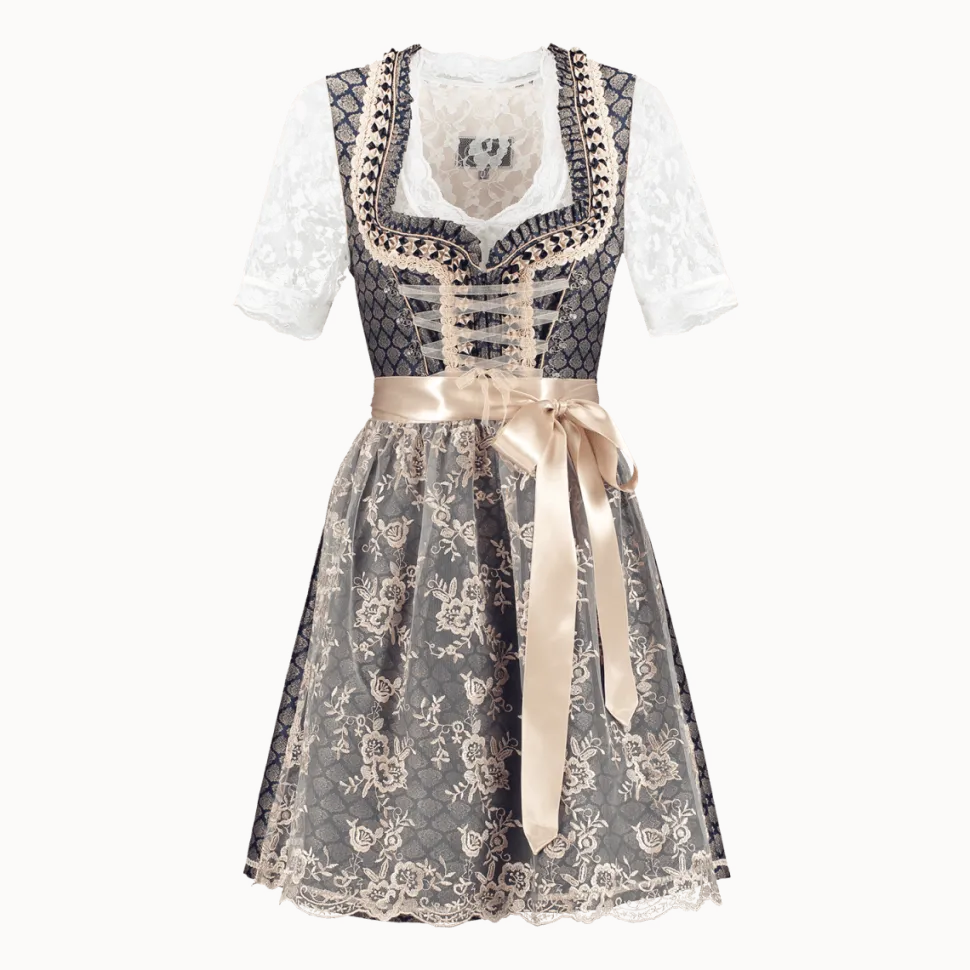 Blauw Wit Creme Dirndl Jurk Oktoberfest Dames 2 Delig