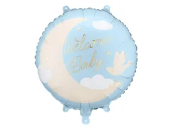Blauw Wit Creme Folie Ballon Welcome Baby Leeg 35cm