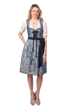 Blauw Zilveren Dirndl Jurk Oktoberfest Dames 2 Delig