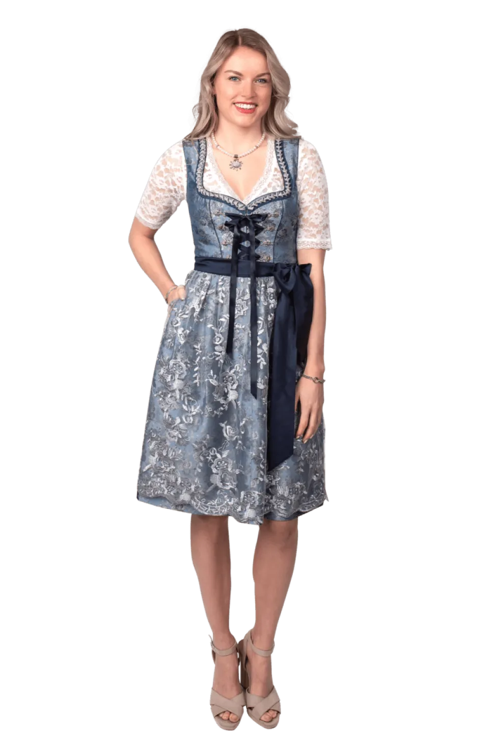 Blauw Zilveren Dirndl Jurk Oktoberfest Dames 2 Delig