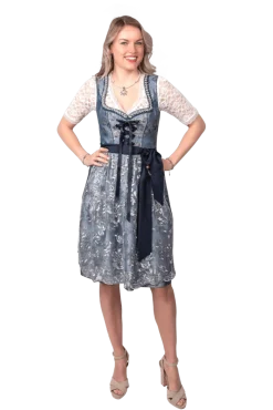 Blauw Zilveren Dirndl Jurk Oktoberfest Dames 2 Delig