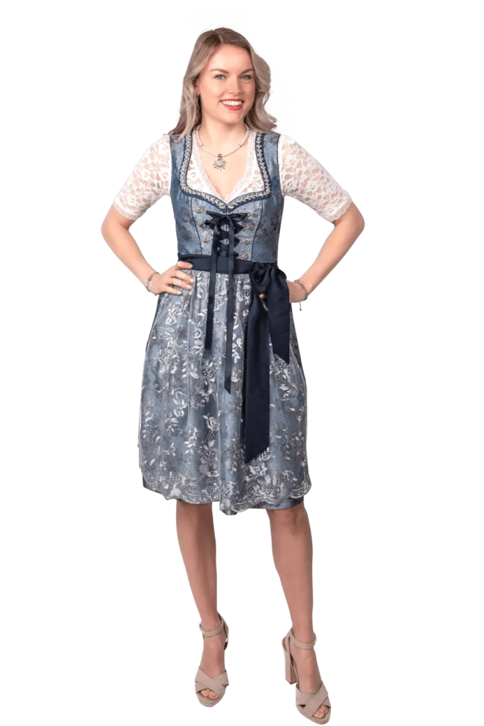 Blauw Zilveren Dirndl Jurk Oktoberfest Dames 2 Delig