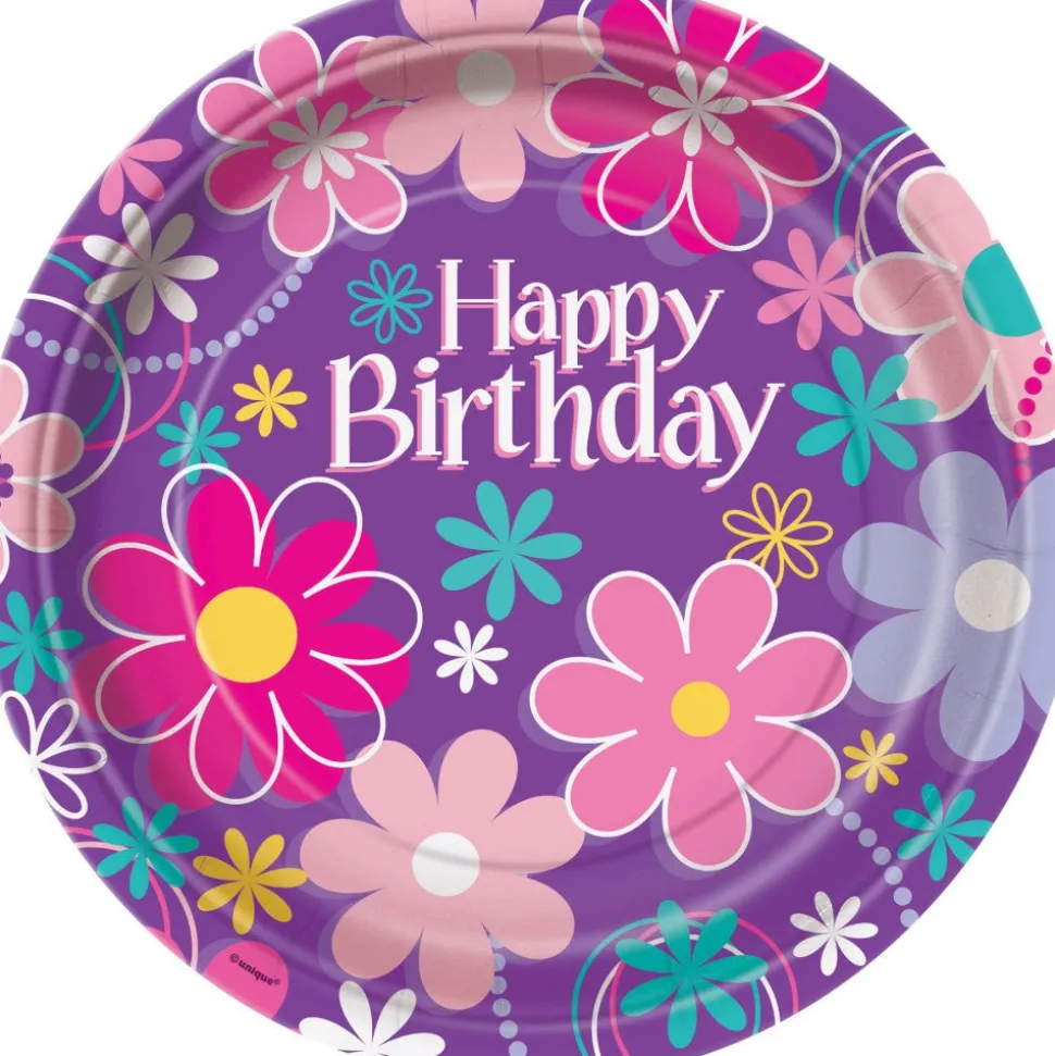 Bloemen Borden Happy Birthday 23cm 8st