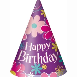 Bloemen Feesthoedjes Happy Birthday 8st