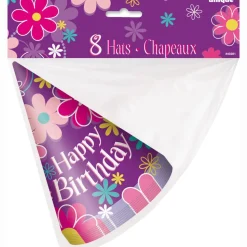 Bloemen Feesthoedjes Happy Birthday 8st