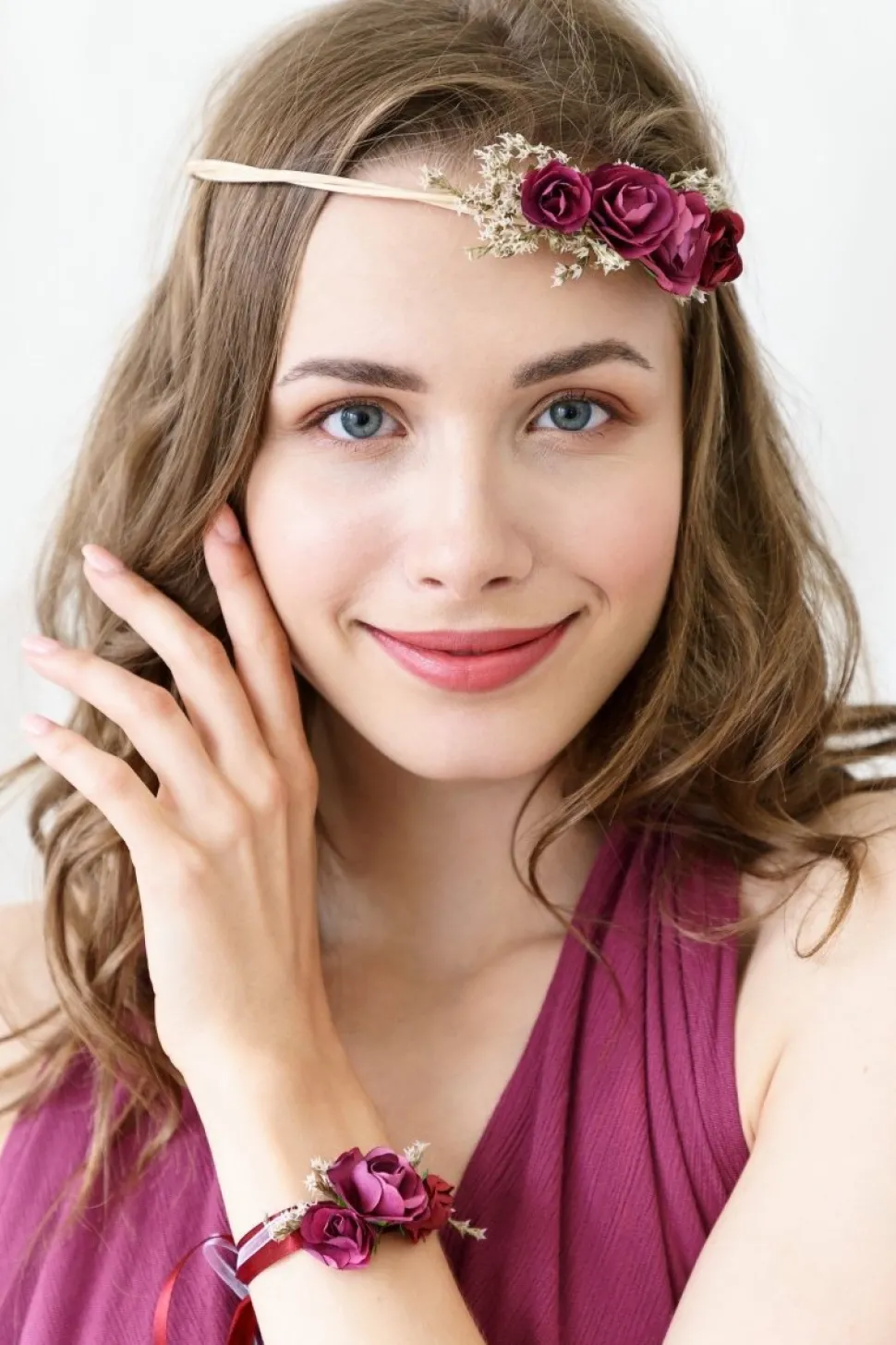 Bloemen Haarband Bordeaux Rood