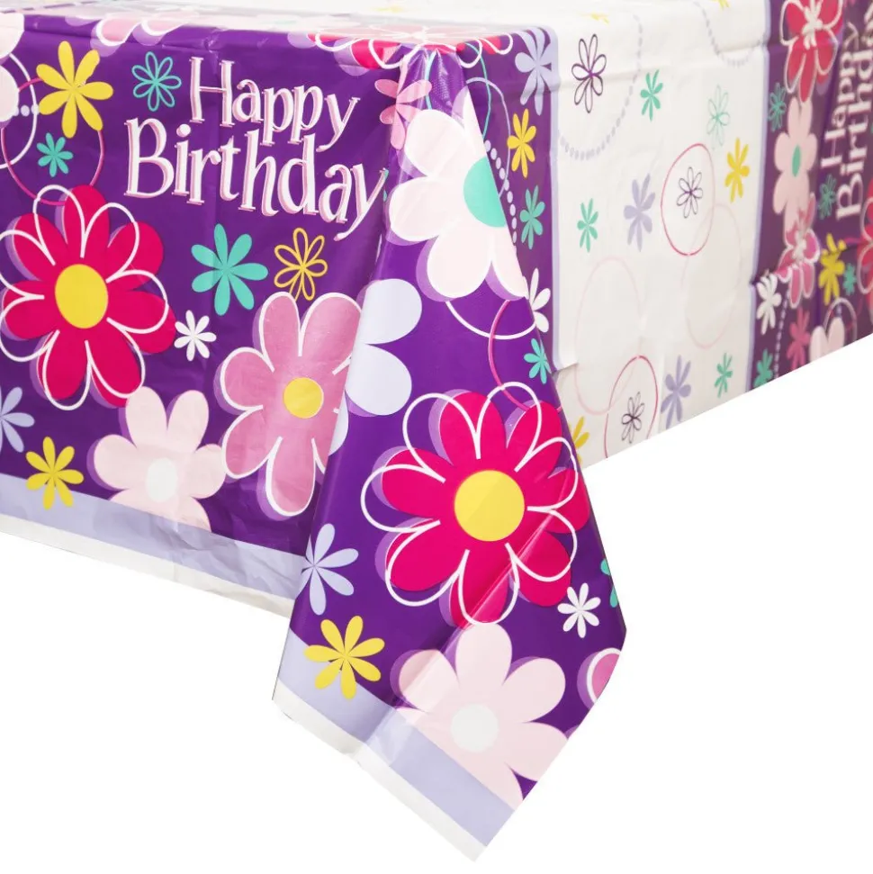 Bloemen Tafelkleed Happy Birthday 2,13m