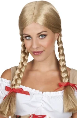 Blonde Pruik met Vlechten en Strikken