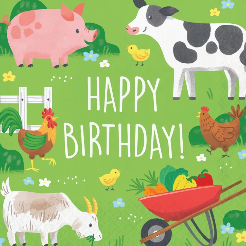 Boerderij Servetten Happy Birthday 33cm 16st