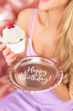 Borden Happy Birthday Rose Goud 18cm 6st