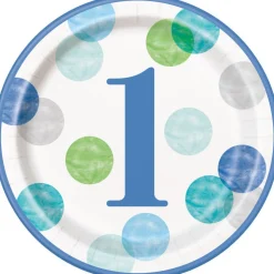 Borden 1 Jaar Blauw Stippen 23cm 8st
